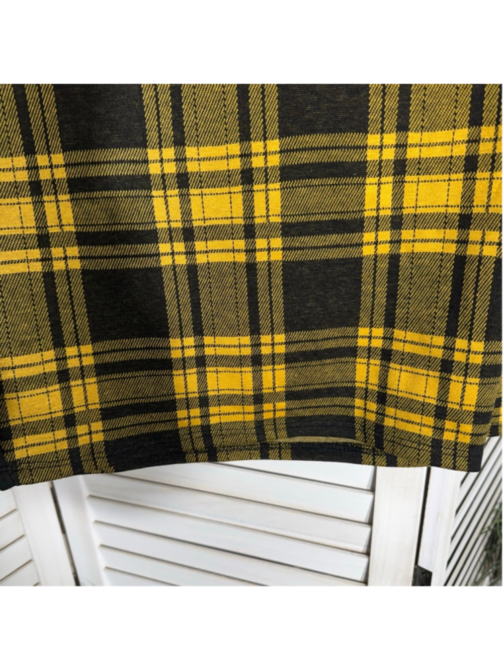 Vintage Y2K school girl style yellow black plaid mini skirt top set sz M - Picture 10 of 13